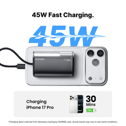 SHARGE Flow 3 Power Bank (45W, 10K, Built-in Cable)
